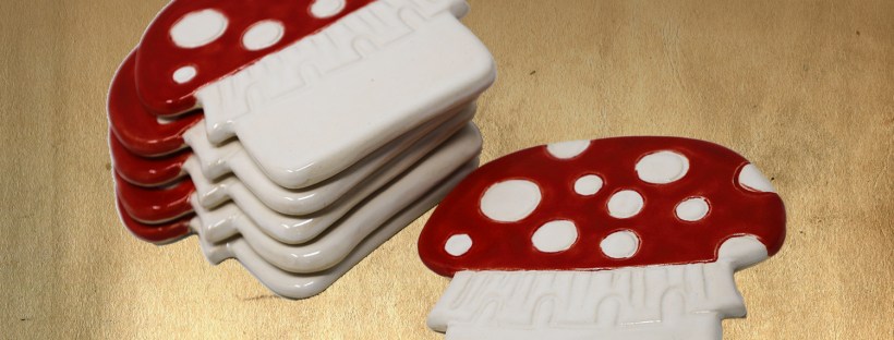 Handmade Ceramic Tile Coaster Mushroom Amanita Mascara Fly Agaric made by Athena Mariah LaRue.
