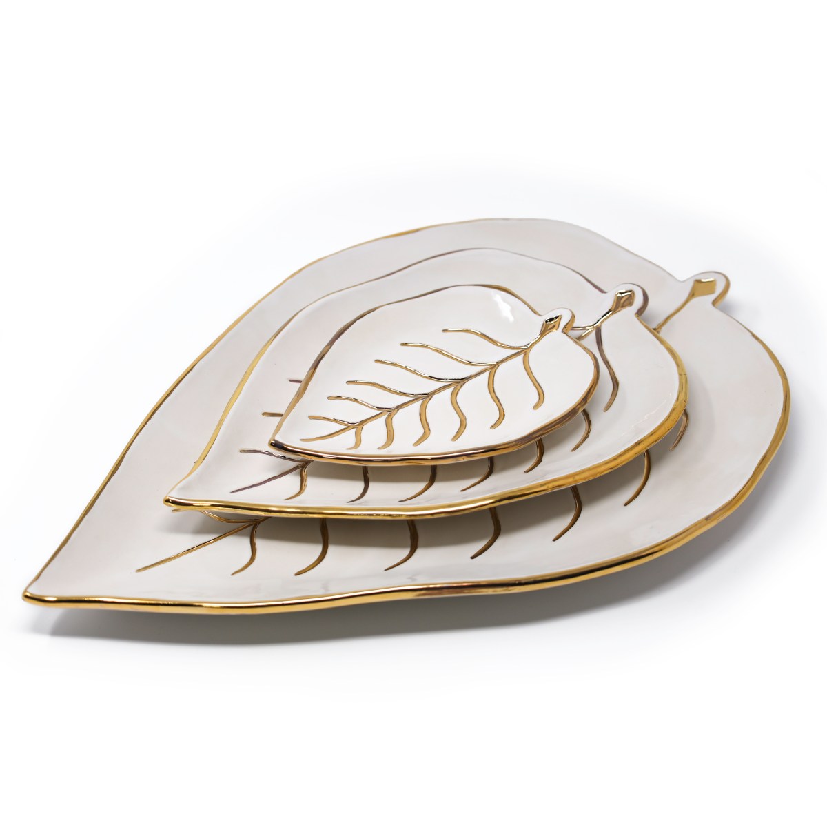 Three Gold & White Leaf Plate Set by Athena Mariah LaRue