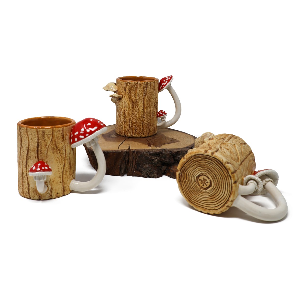 Mushroom & Wood Ceramic Mugs by Athena Mariah LaRue