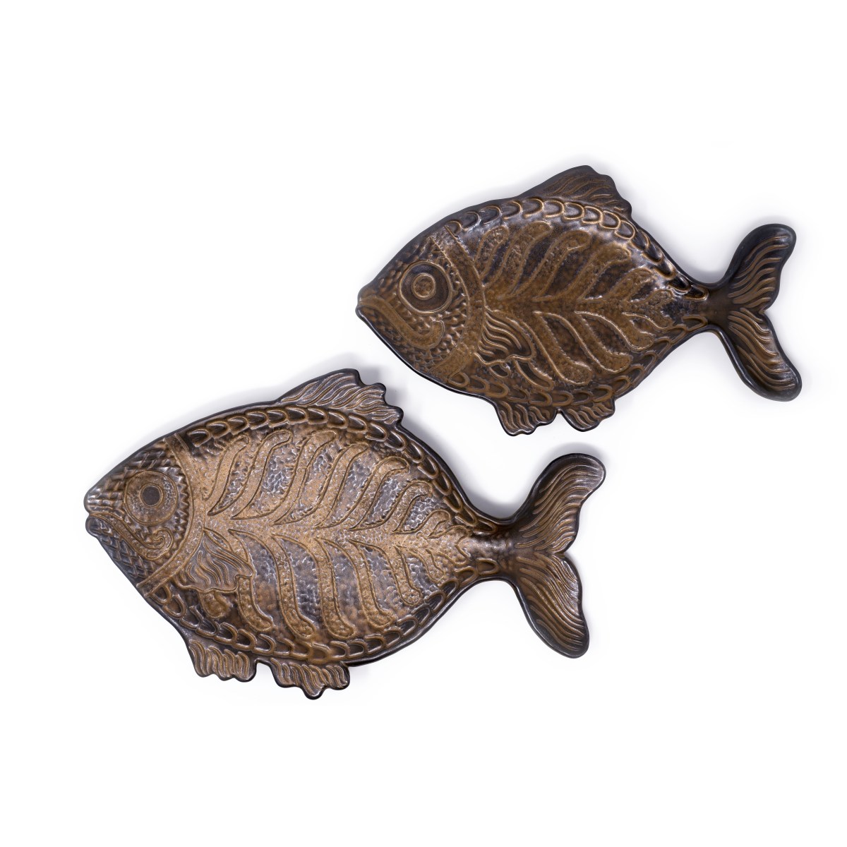Portuguese Fish Plates by Athena Mariah LaRue, Handmade Ceramic Fish Plates with a bronze Glaze