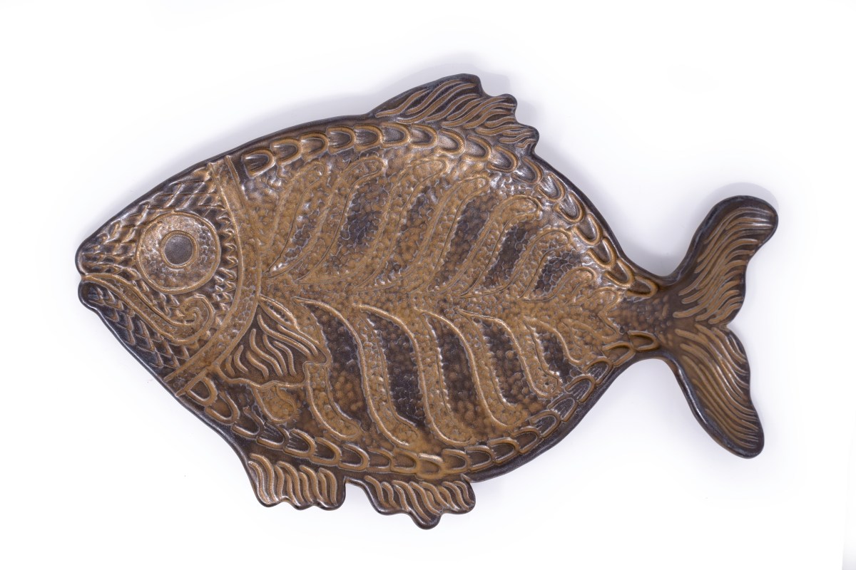 Portuguese Fish Plates by Athena Mariah LaRue, Handmade Ceramic Fish Plates with a bronze Glaze
